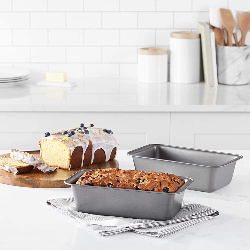 Amazon Basics Rectangular Baking Bread Loaf Pan, 9.5 X 5 Inch, Set of 2, Gray