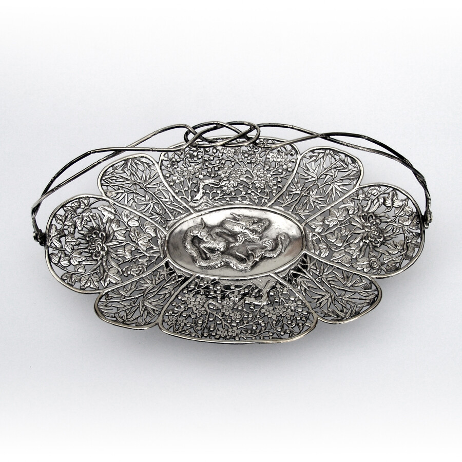 Openwork Swing Handle Basket Chinese Export Silver