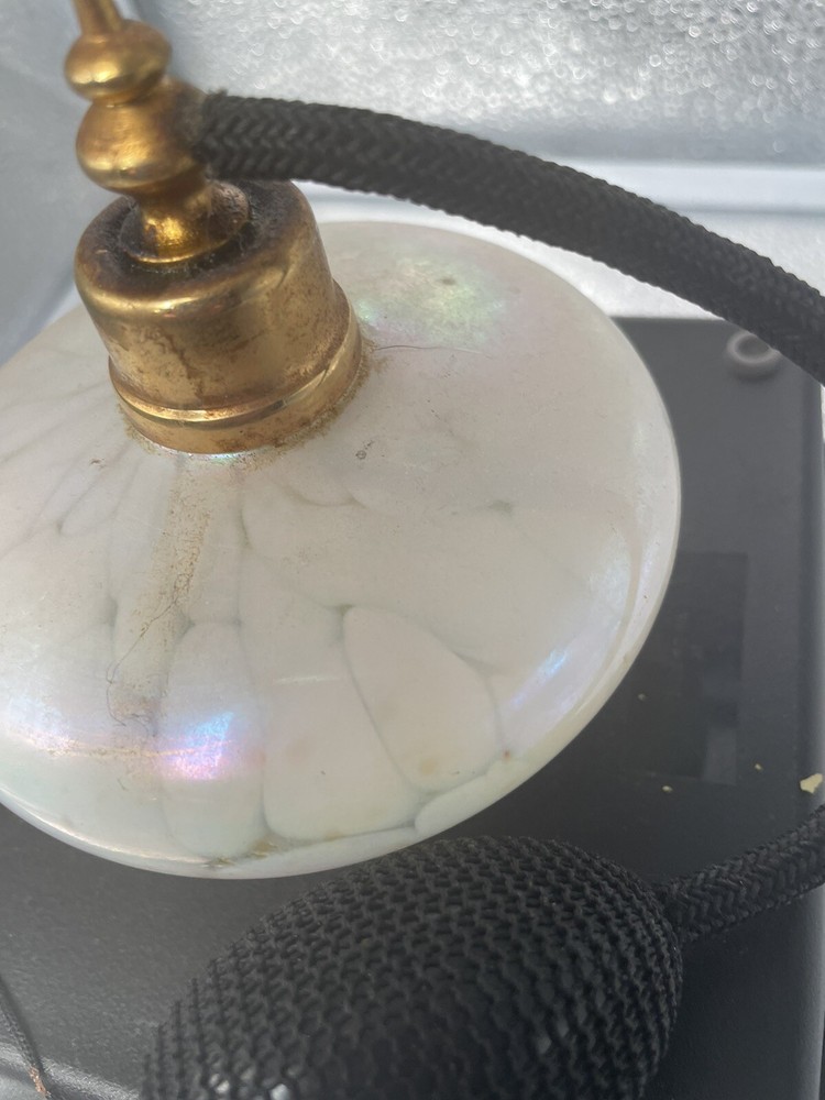 White Pink Opalescent Perfume Bottle Black Atomizer No Makers Marks Empty