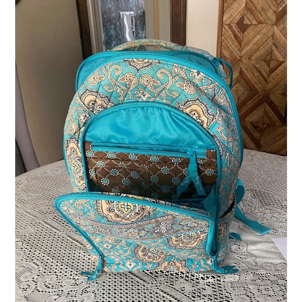 Vera Bradley Quilted Backpack Computer Bag – Teal Medallion Pattern