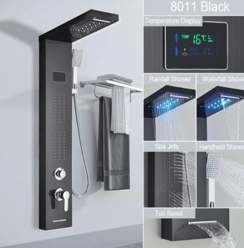 Luxury Black/Brushed Bathroom LED Shower Panel