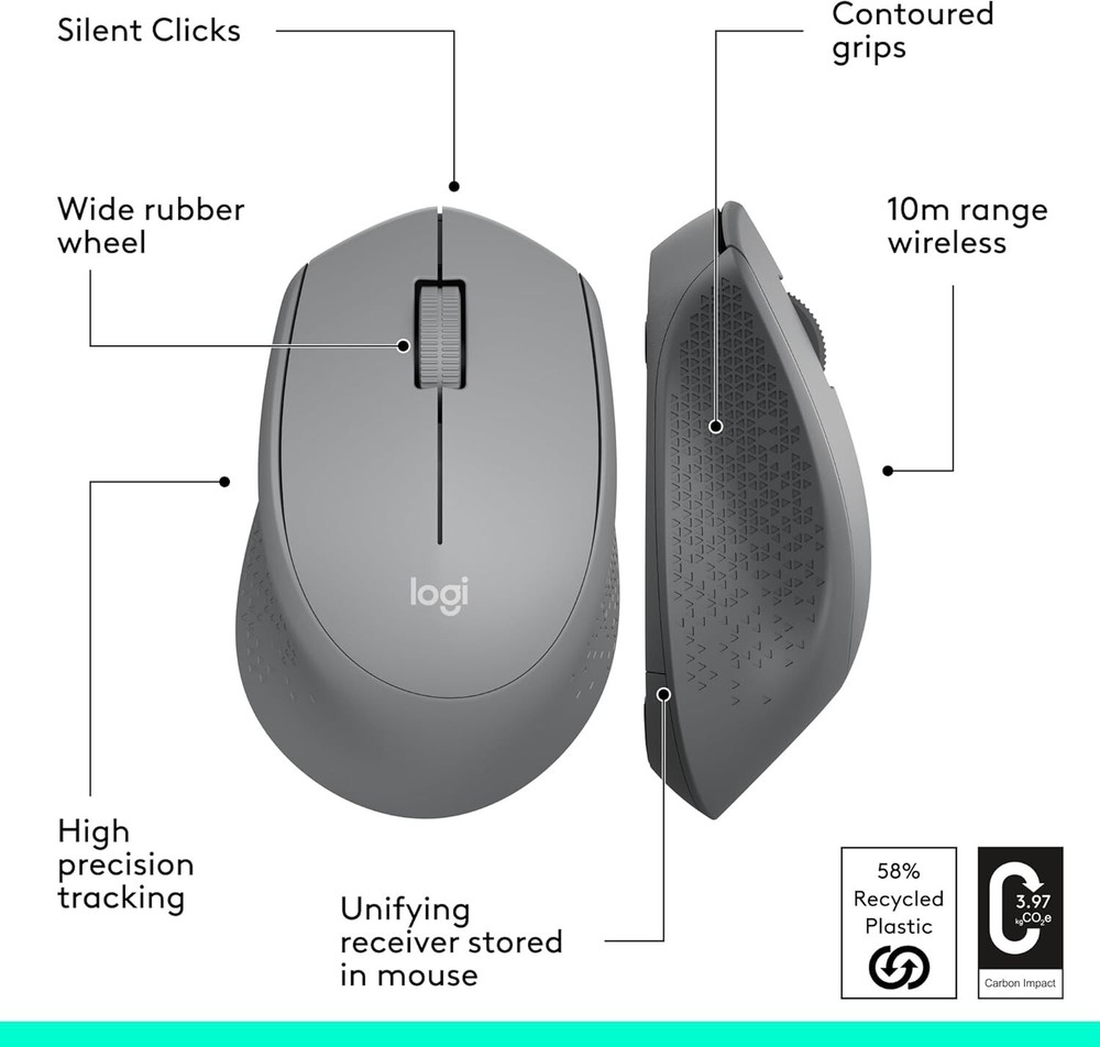 Logitech M330 SILENT Wireless Mouse, 2.4GHz with USB Receiver, Optical Tracking