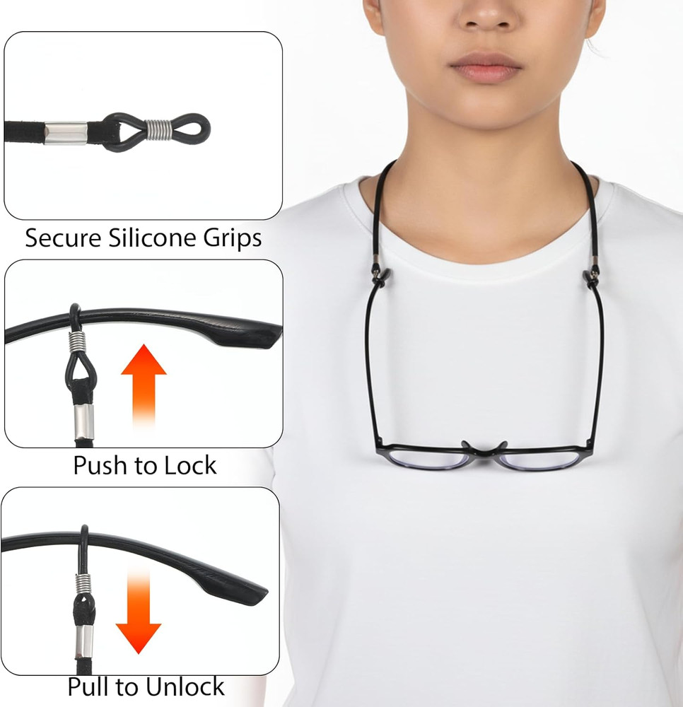 3PCS Extra Long Glasses Strap String with Secure Grip, Adjustable Eyewear String