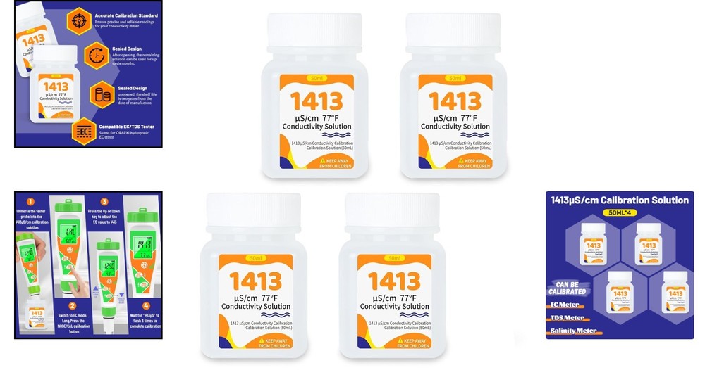 Precision EC Calibration Solution 4-Pack - 50mL Ideal for Hydroponics