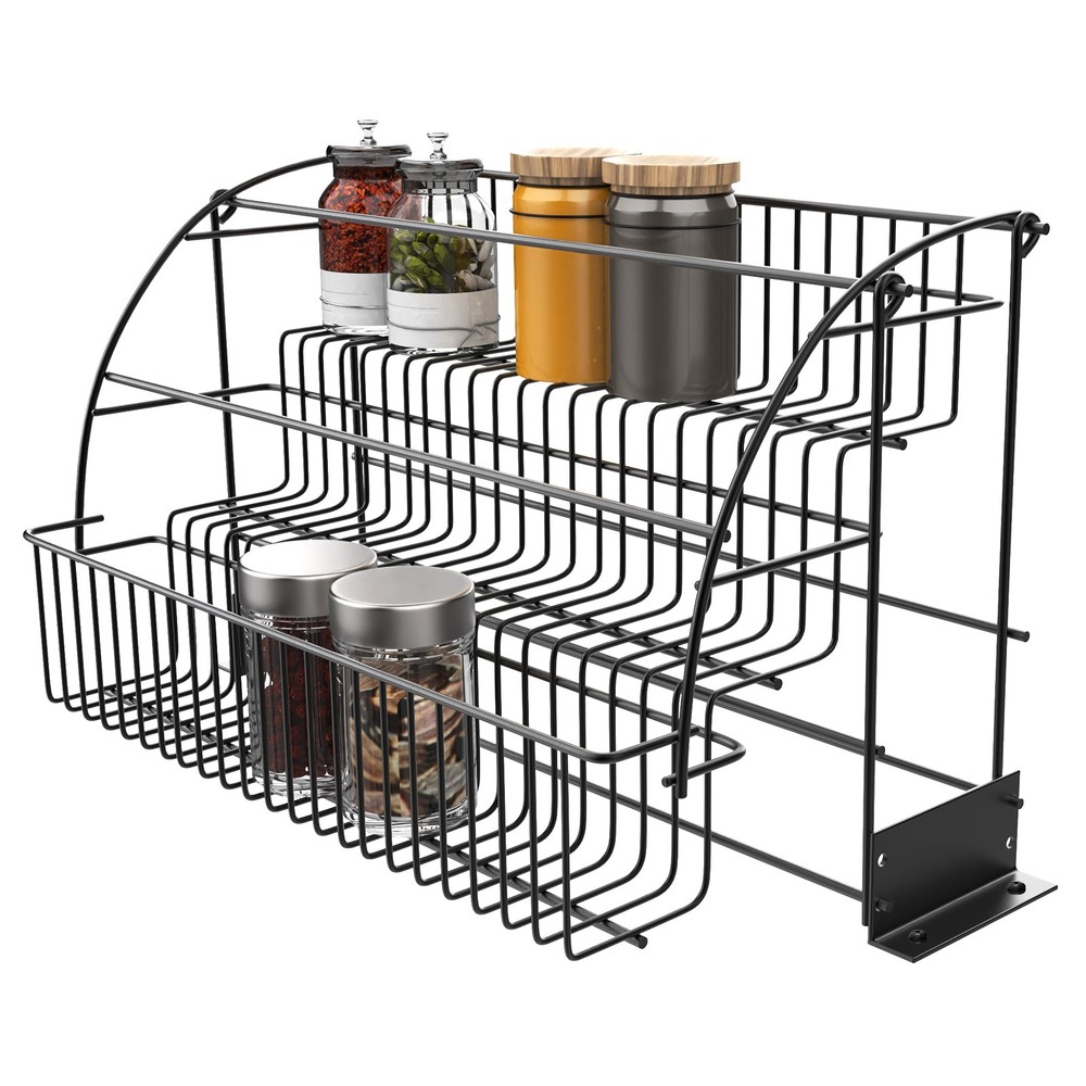 3 Tier Pull down Cabinet Spice Rack Organizer,Metal Storage Shelf for Kitchen