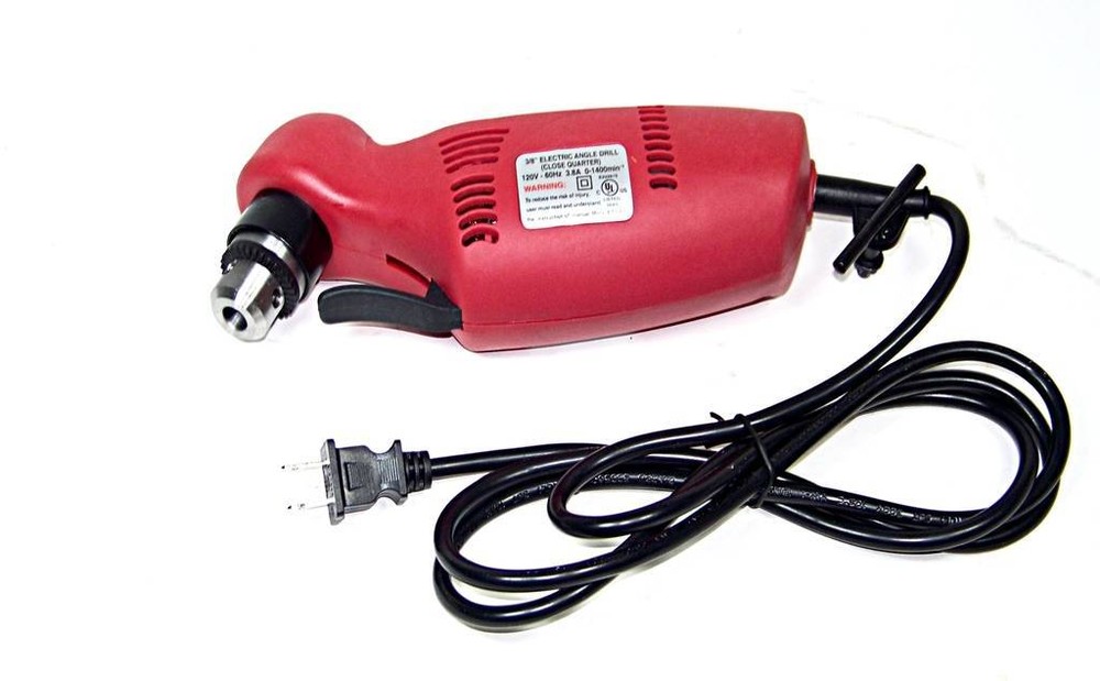 Electric Drill 3/8" Chuck Close Quarter Right Angle Reversible UL Listed Tool