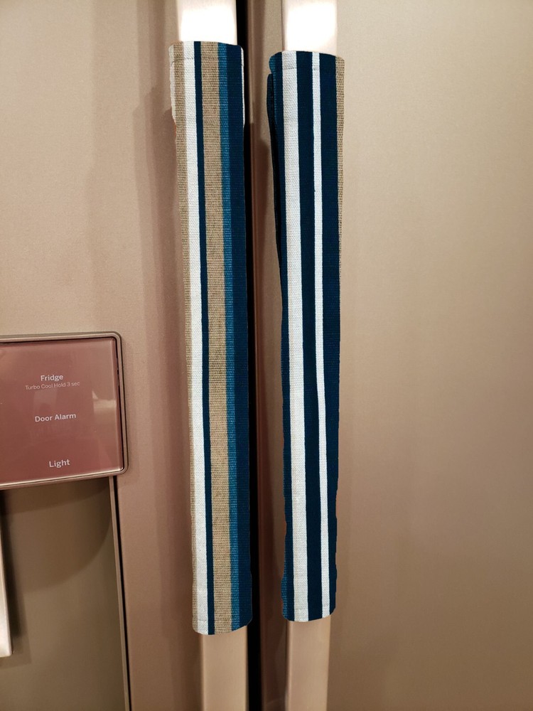 Blue Khaki Beige Stripes Refrigerator Oven Dishwasher Handle Covers