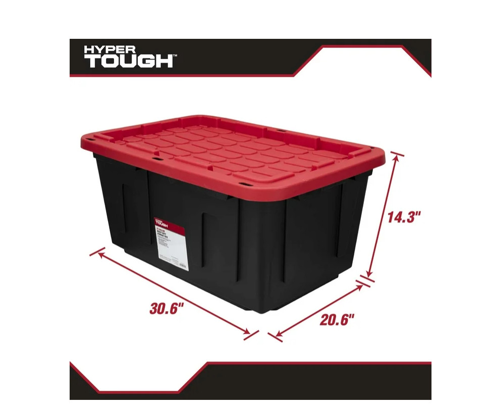 Hyper Tough 27 Gallon Large Storage Bin (Black & Red)