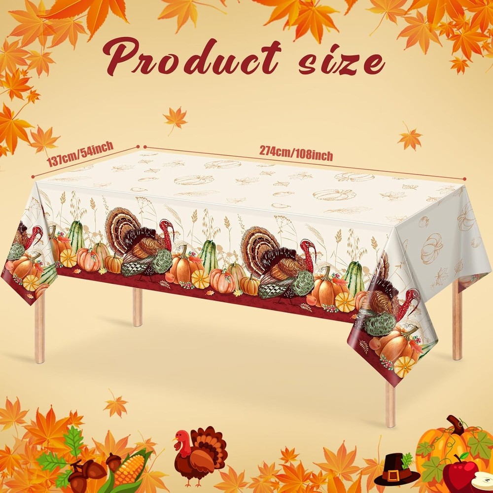 3 Pack Thanksgiving Disposable Tablecloth for Rectangle 3 Pack, Multi Color