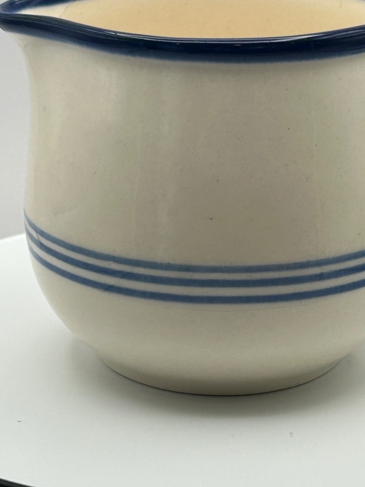White & Blue Ceramic Pitcher Marked DDR East Germany