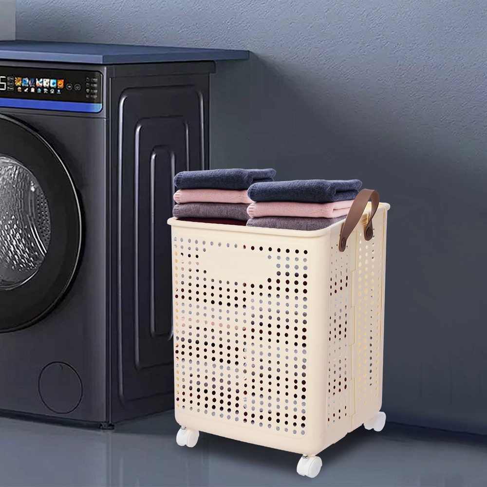 30kg Collapsible Laundry Hamper, Foldable Rolling Laundry Basket With Wheels
