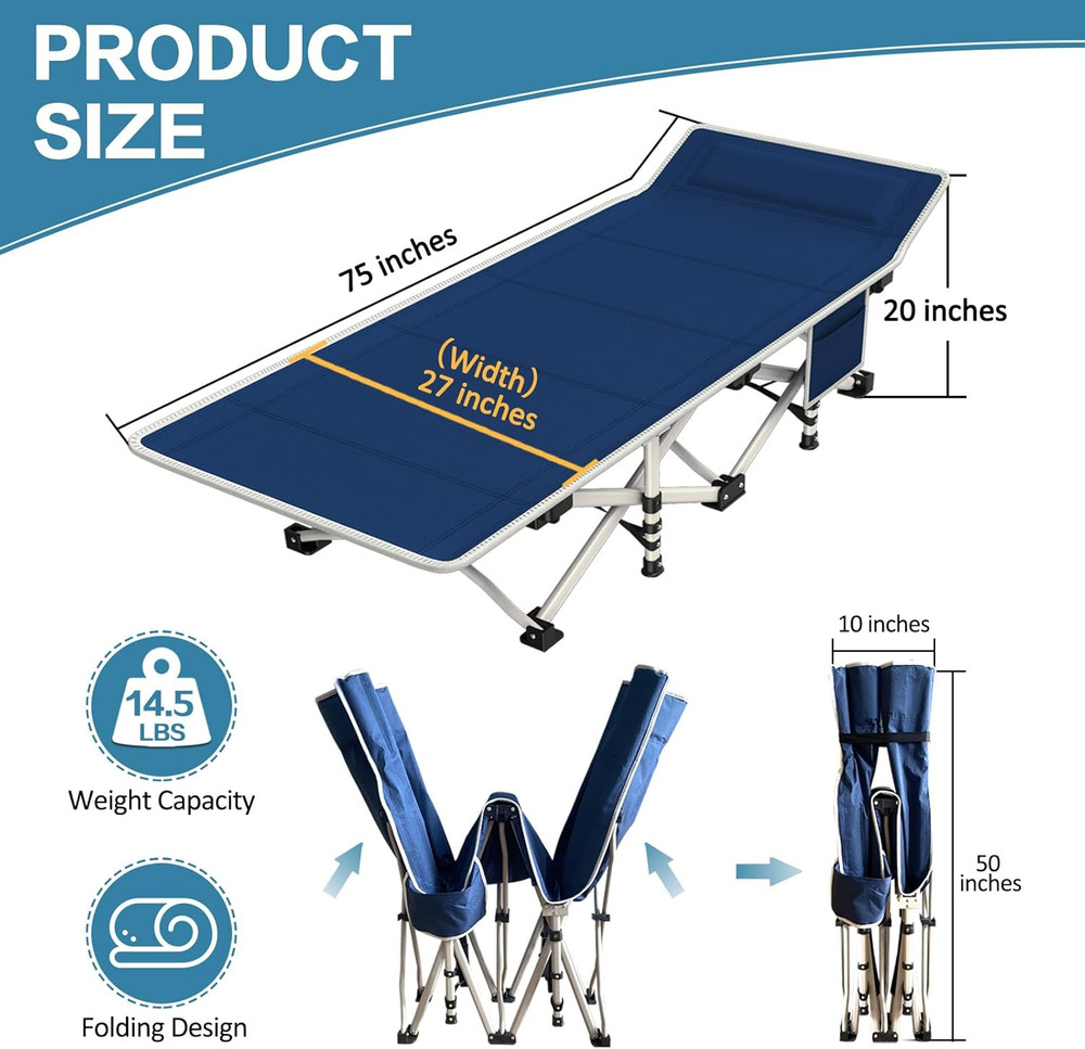 2 Pack Camping Cot with Mattress Comfortable Cot Bed Folding Cot Heavy Duty Cots