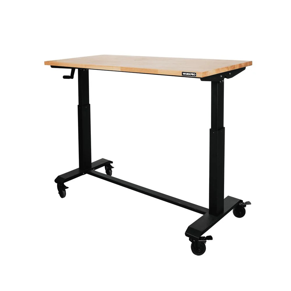 WorkPro 48-Inch Rolling Adjustable Workbench, Heavy-Duty Steel Frame, Rubber Woo
