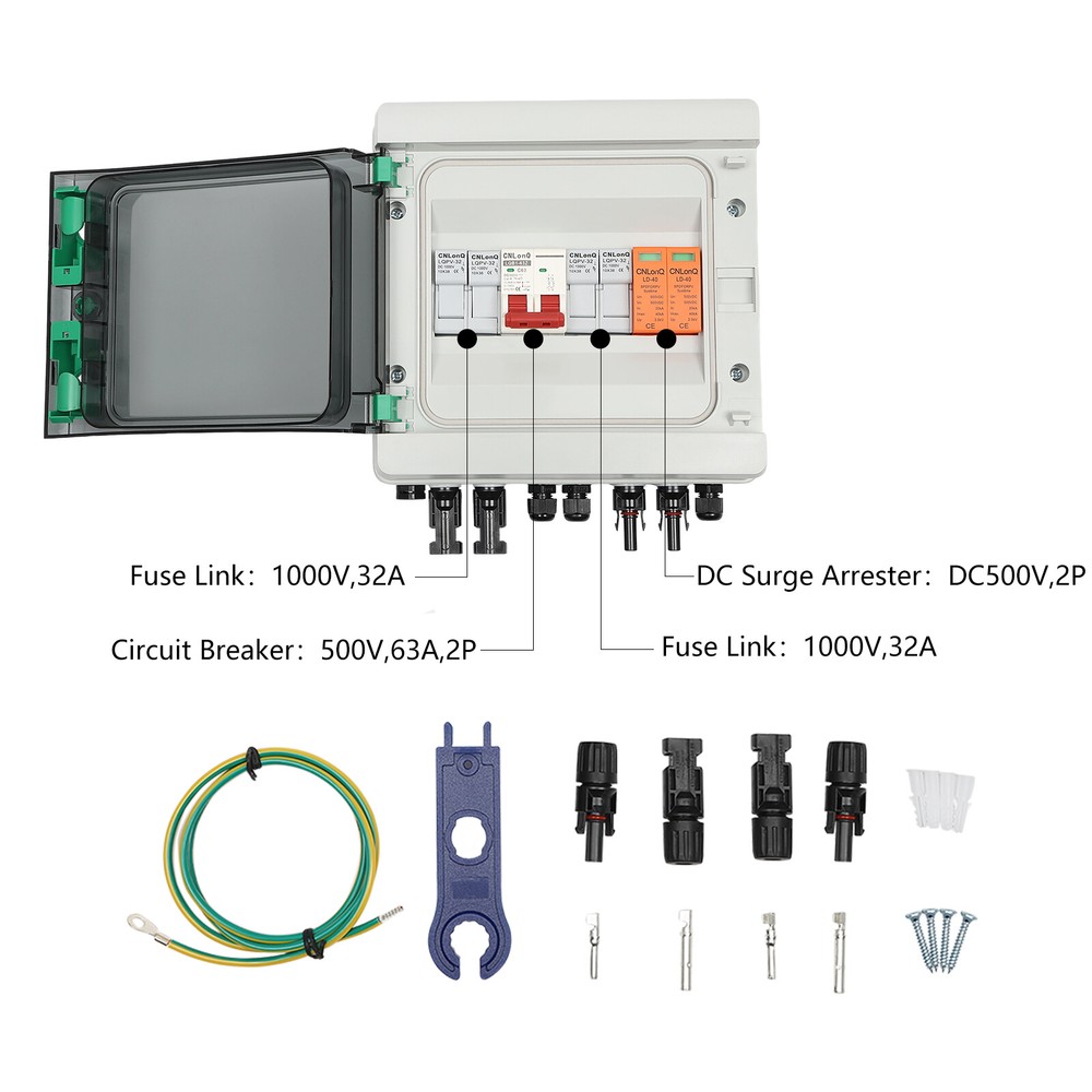 DC 500V/1000V Solar PV Combiner Box 2 Strings Circuit Breaker for Solar Panel