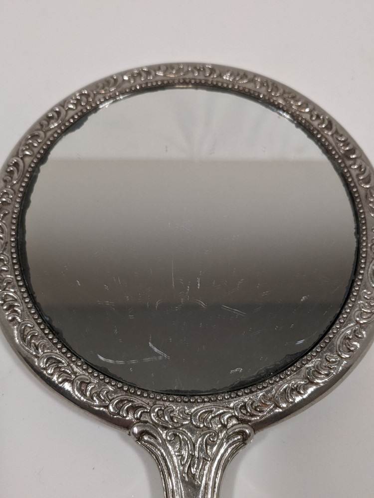 Victorian Hand Held Silver Plated Mirror Vintage
