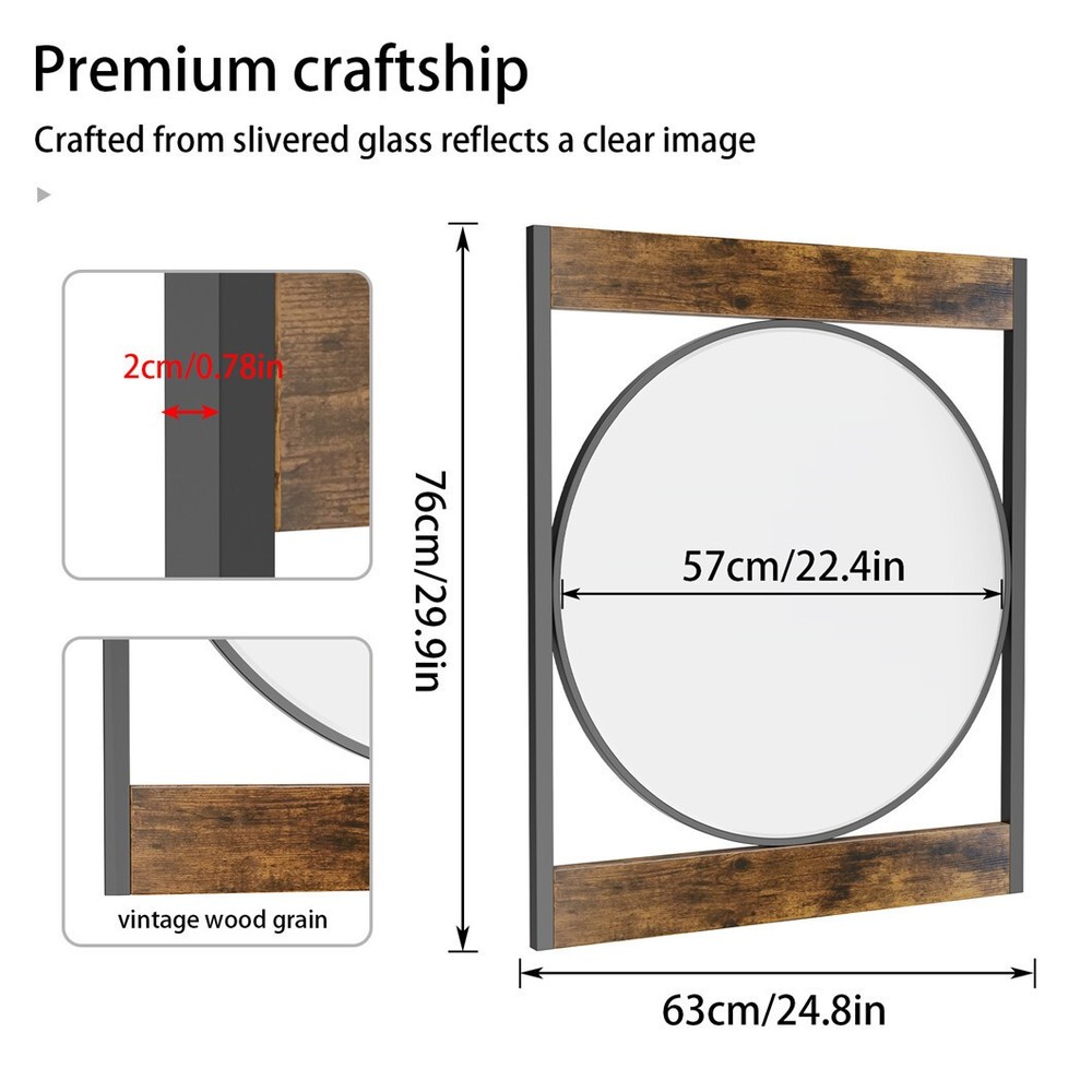 Rustic Farmhouse Black Metal & Solid Wood Frame Accent Mirror Decorative Mirrors