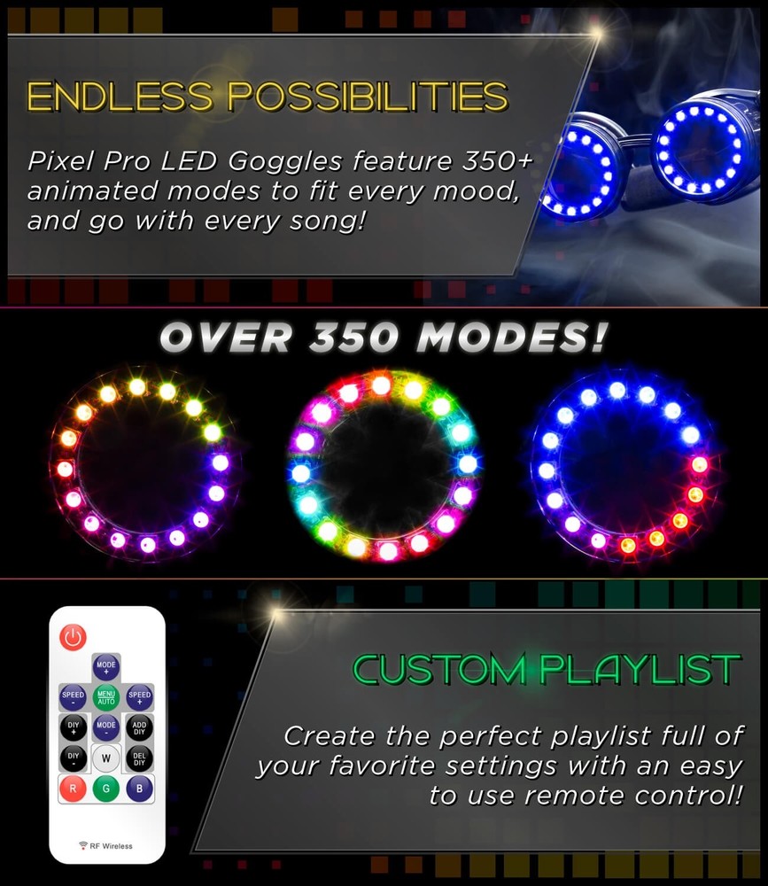 GloFX Pixel Pro LED Goggles Programmable Rechargeablel Rave Dance WITH Upgrade!