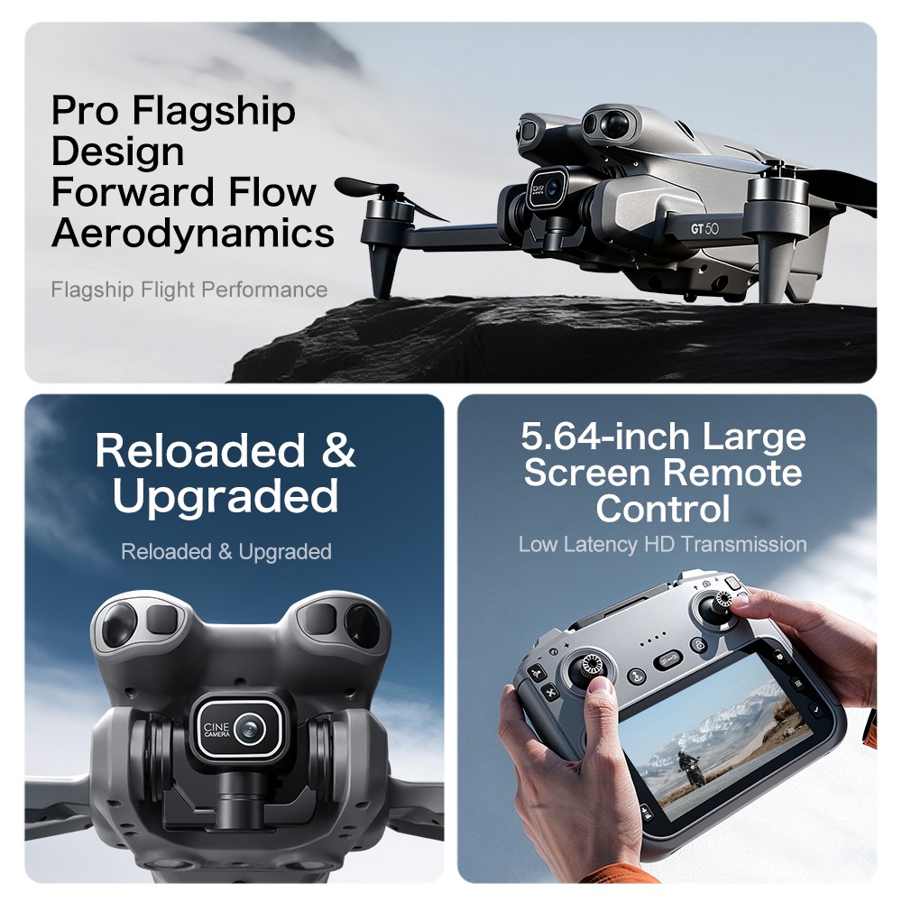 GT5 Drone with Dual Camera,Foldable,Large Screen Remote,2 Battery&Long Flight