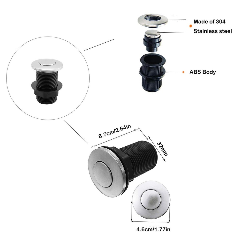 Sink Top Push Button with Air Hose Replacement, Air Switch Button for Garbage...