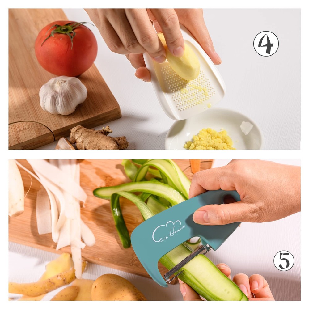 Kitchen Gadgets Set 5 Pieces, Stackable Cooking standard, Blue Morandi 5pcs