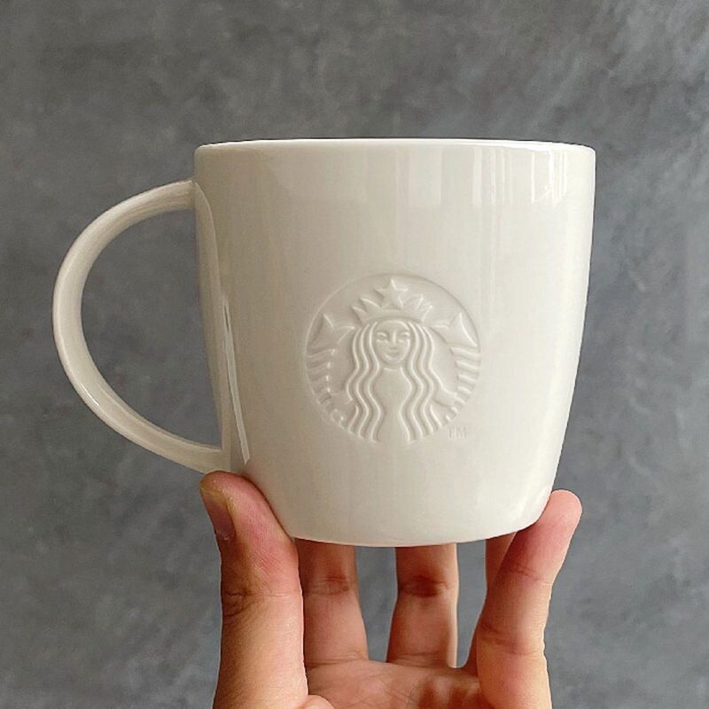 Starbucks Cup Embossed Mug White Ceramic Cup Classic Starbucks Coffee Simple Cup