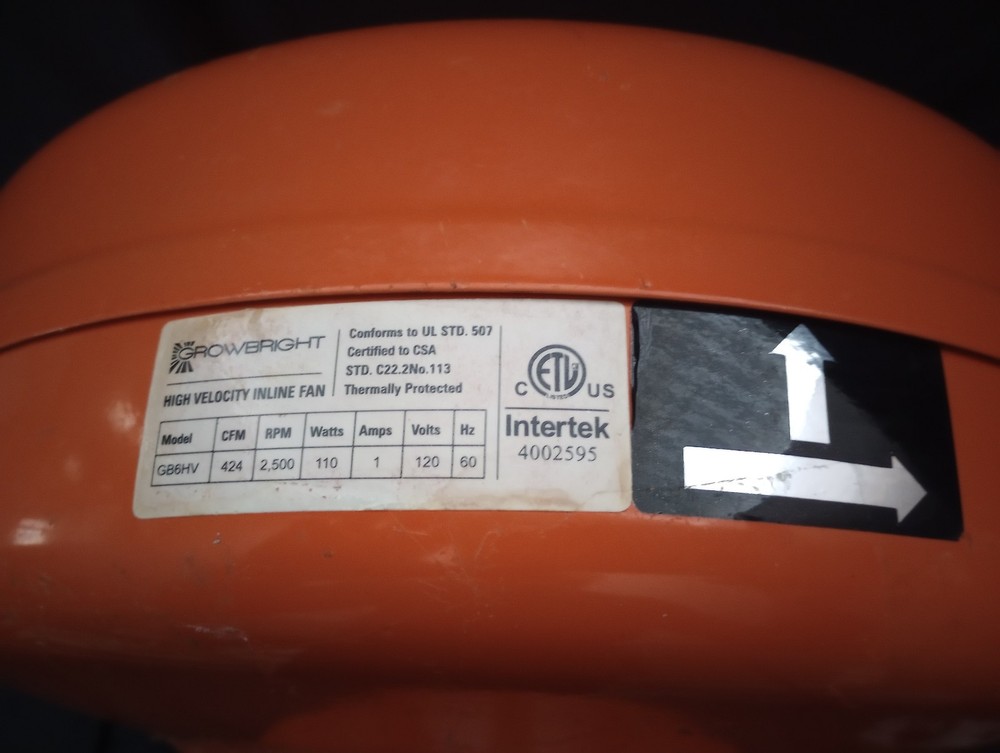 Growbright 8" high velocity inline fan with variable speed controller