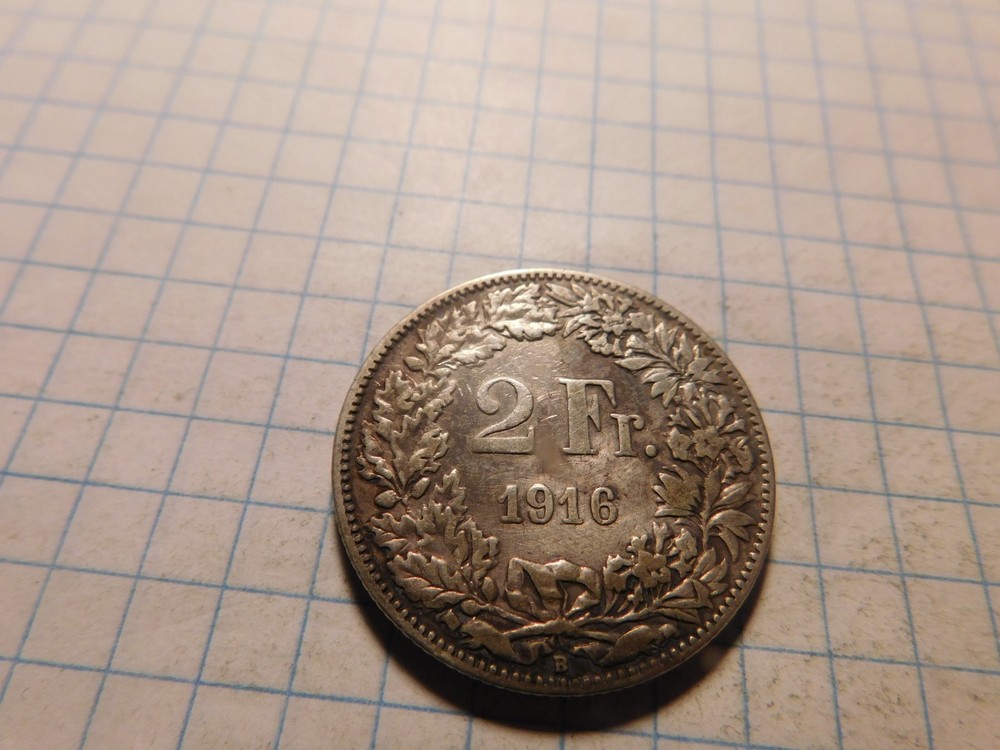 SWITZERLAND 2 FRANCS 1916 B SILVER # 1120