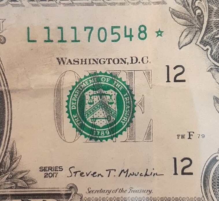 2017 GEORGE WASHINGTON ONE DOLLAR BILL $1 STAR NOTE TRIPLE DIGIT FW