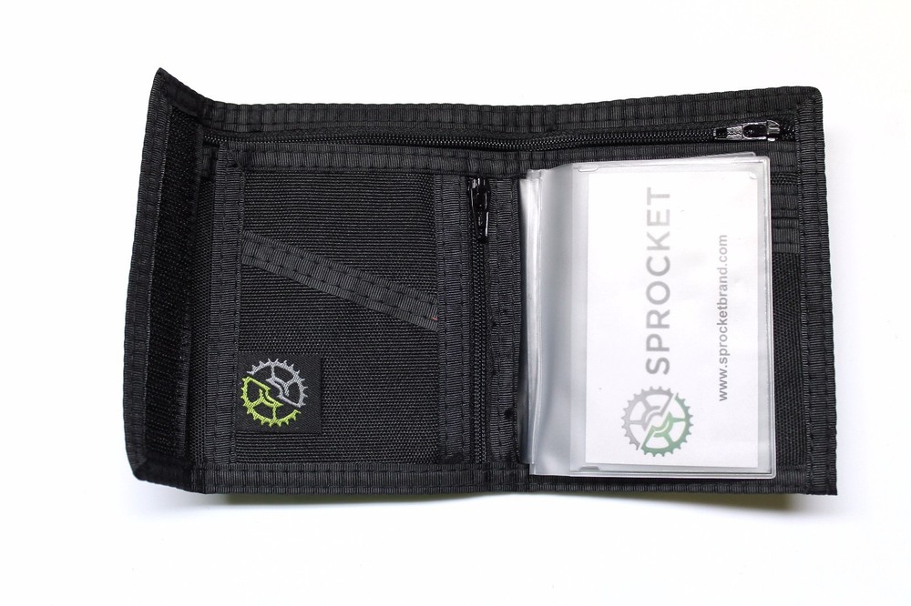 Nylon Billfold Wallet with Zippered Coin Pocket - Black