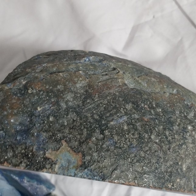 Large Blue White Gray Agate Geode Semi-Circle Natural Crystal Finish
