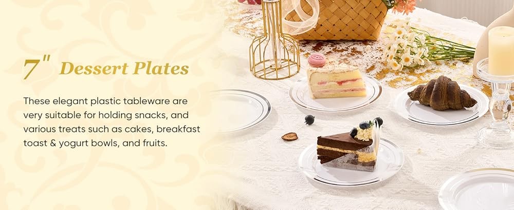 Rose Gold Plastic Plates, Disposable Plates with Dinner Plates &