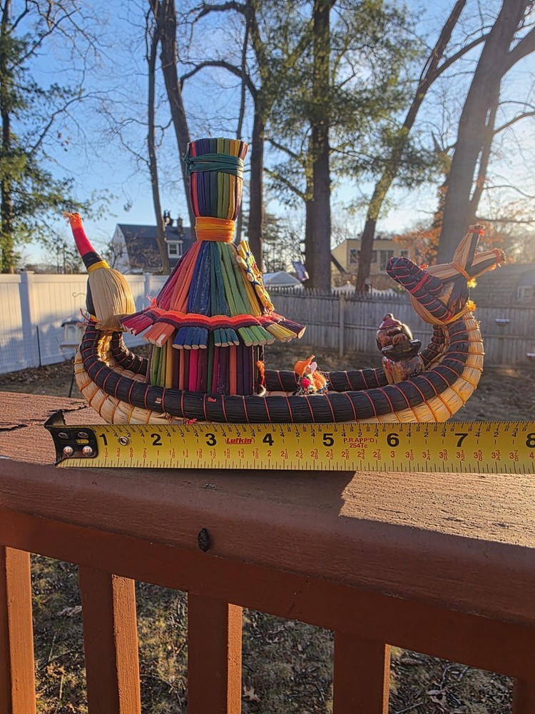 Peruvian Handmade Reed Boat with Hut & Figures
