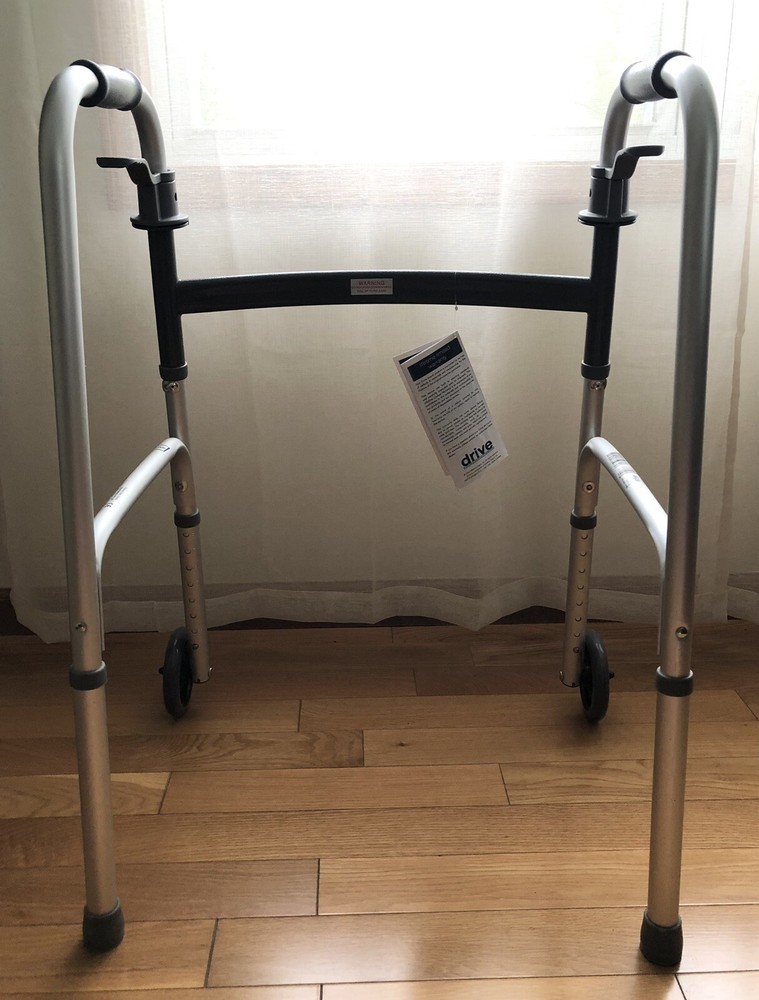 DRIVE DELUXE Trigger Release Folding Walker GRAY 5” Wheels Adjustable Height NWT