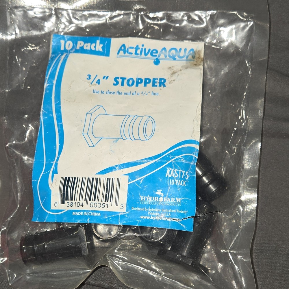 Active Aqua 10 Plastic Black Stoppers 3/4" AAST75 Hydroponic Fittings