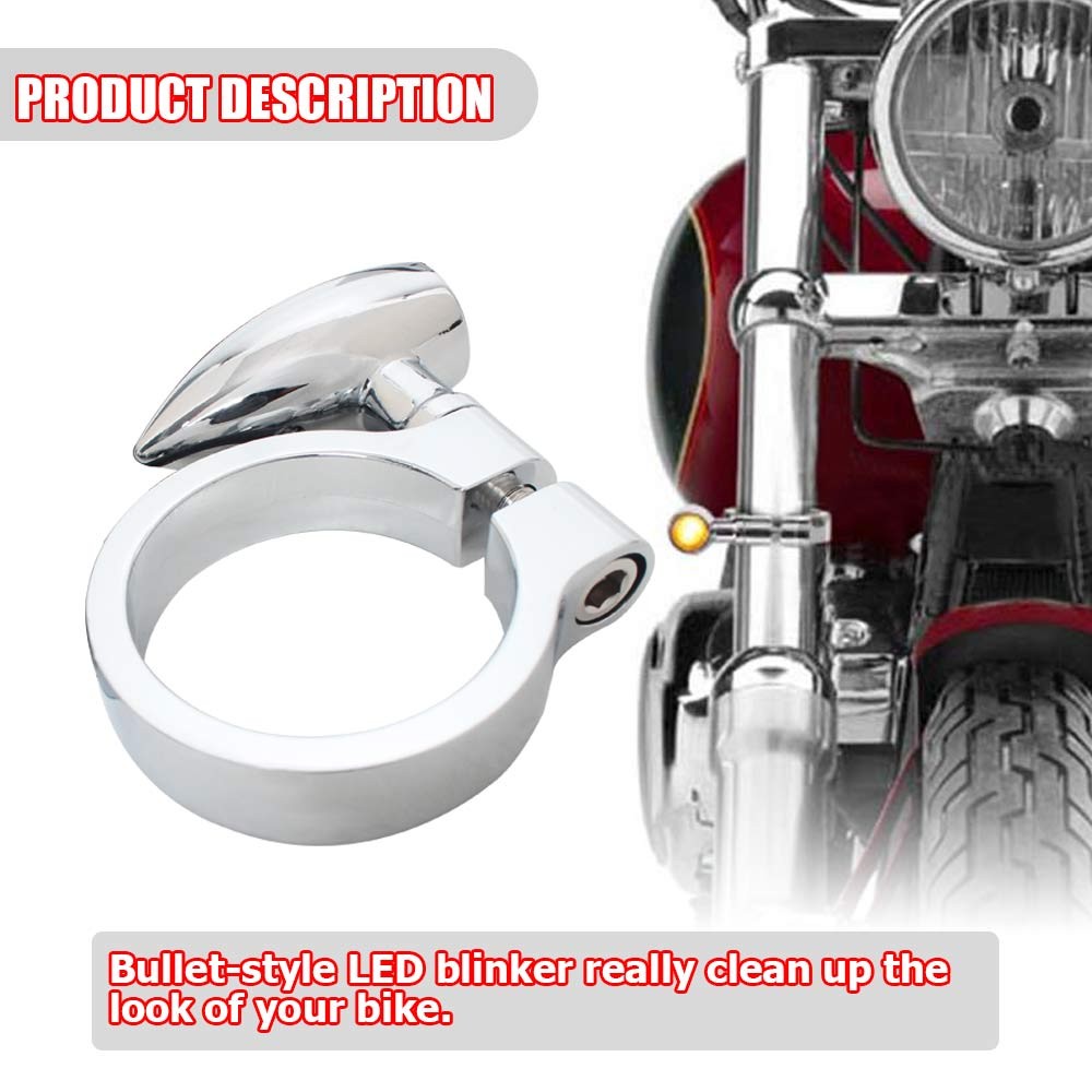 2PCS Motorcycle Turn Signal Light 41mm Front Mount Fork Indicator Bullet Amber