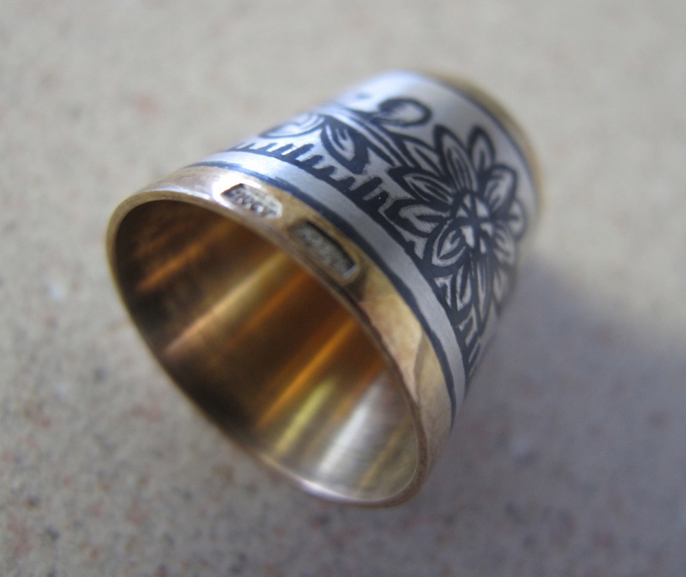 Russian Soviet Thimble sterling silver gold flower 925 Наперсток Серебро