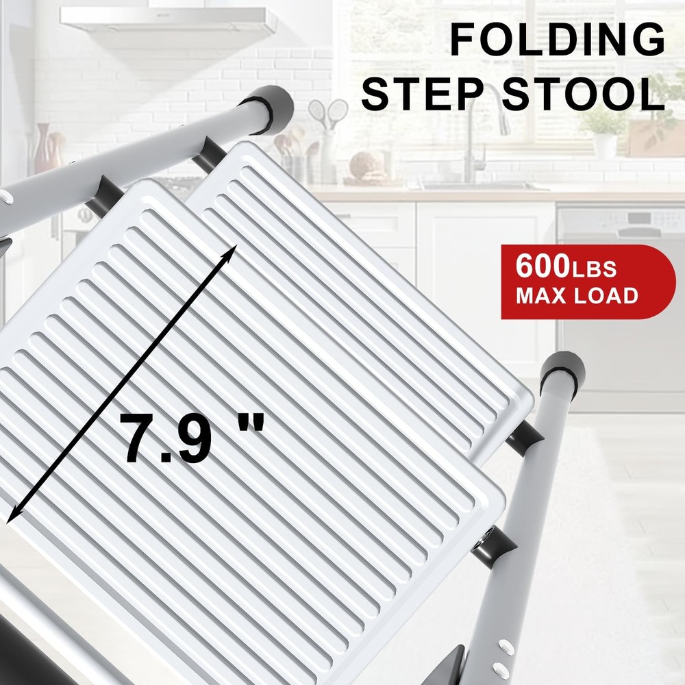 2 Step Ladder for Kitchen Step Stool, Lightweight Folding Step Stool with Cur...