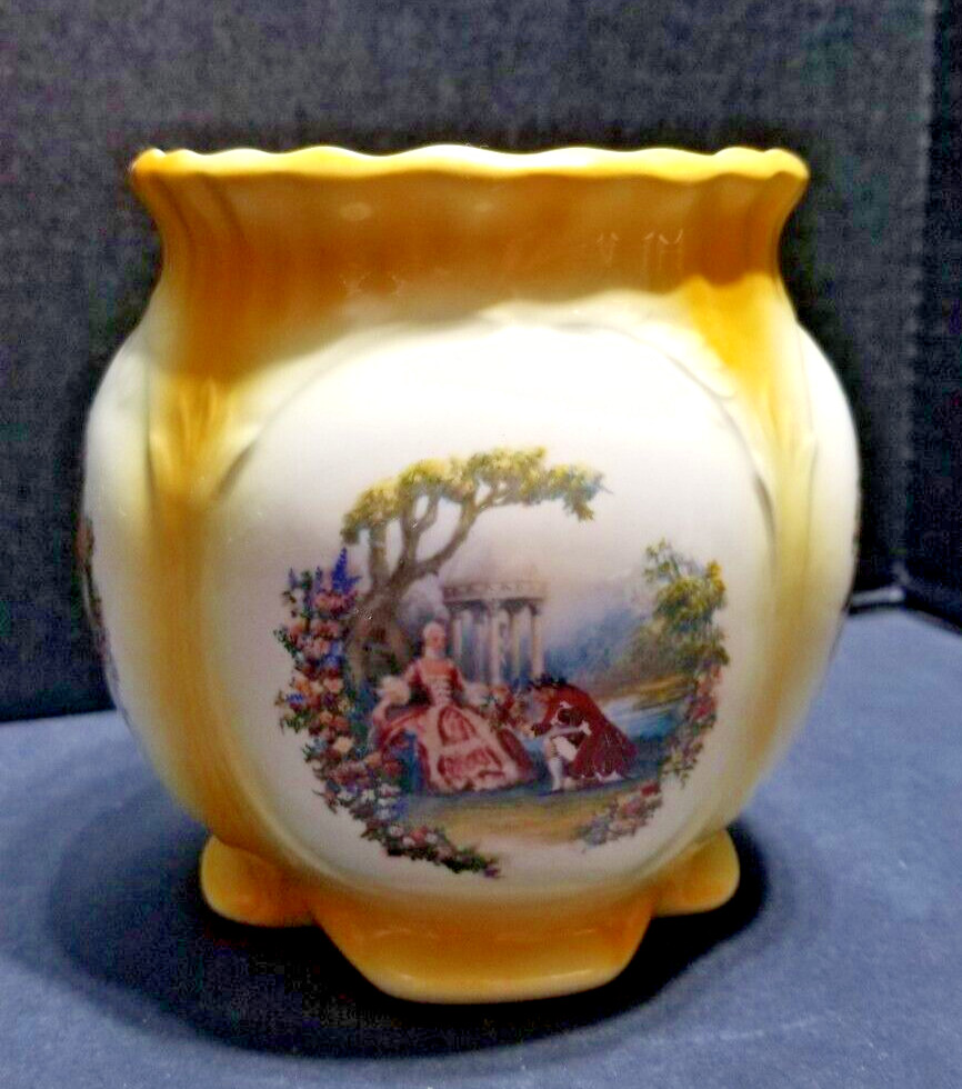 Planter Ceramic Glazed and Painted "Courting Couples" Romantic Scenes.