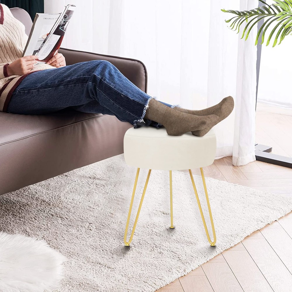 Multifunctional Vanity Stools - Velvet Round Ottoman Modern Dressing Stool -U...
