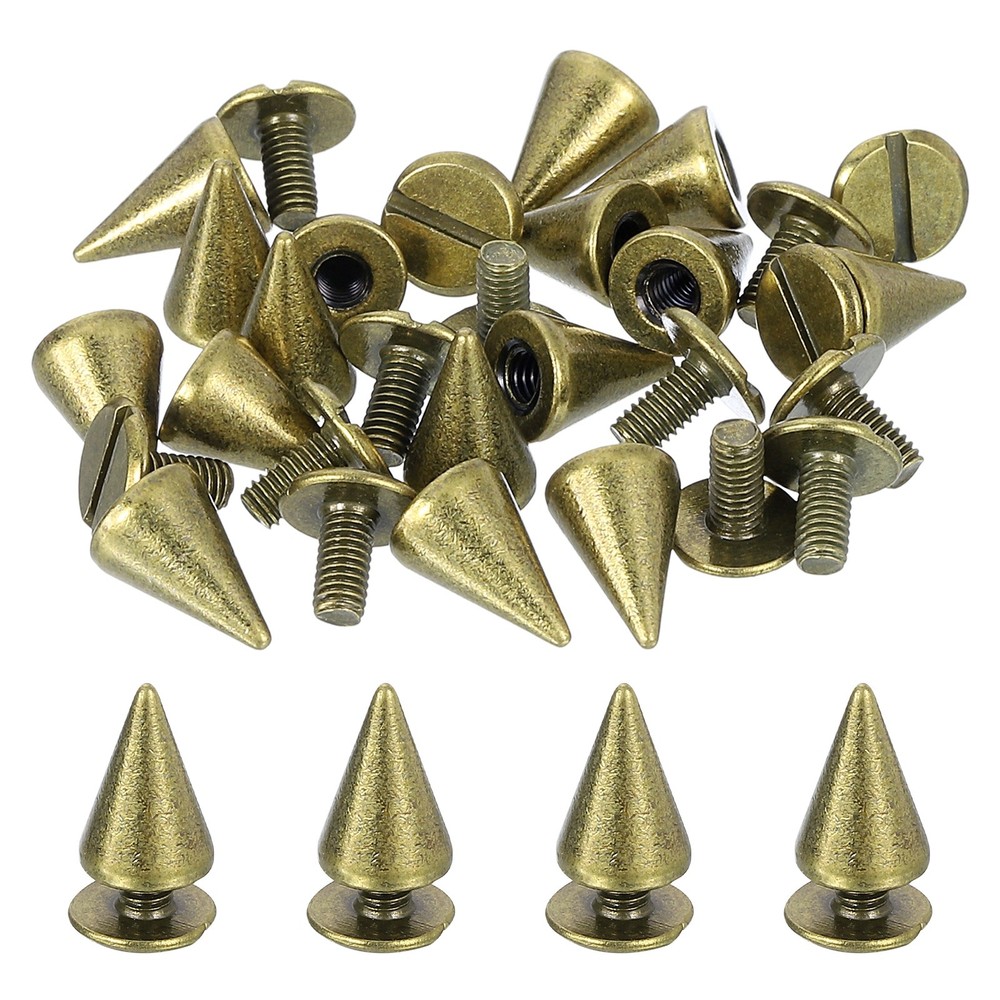 24 Sets Spikes and Studs Kit, 10mm Cone Spikes Punk Rock Rivets, Bronze
