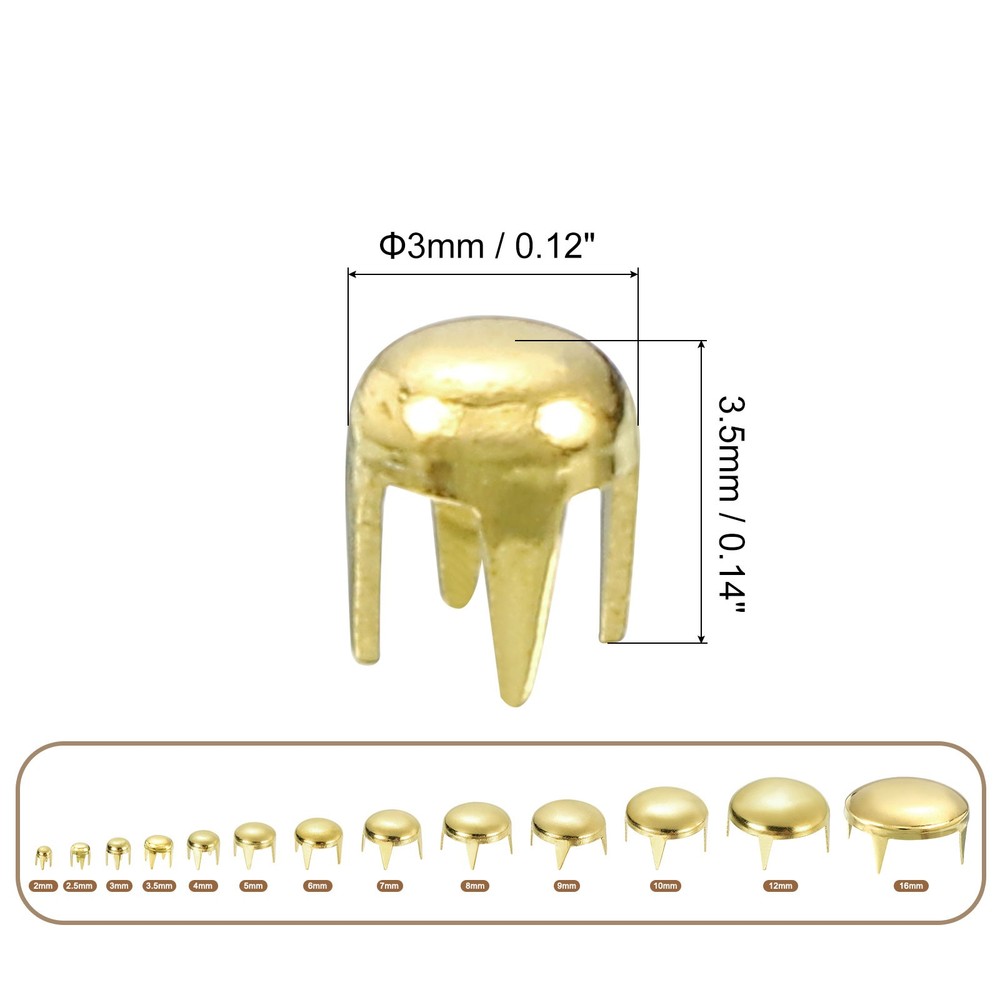 160Pcs Gold 3mm Round Dome Rivets for DIY Leather Craft