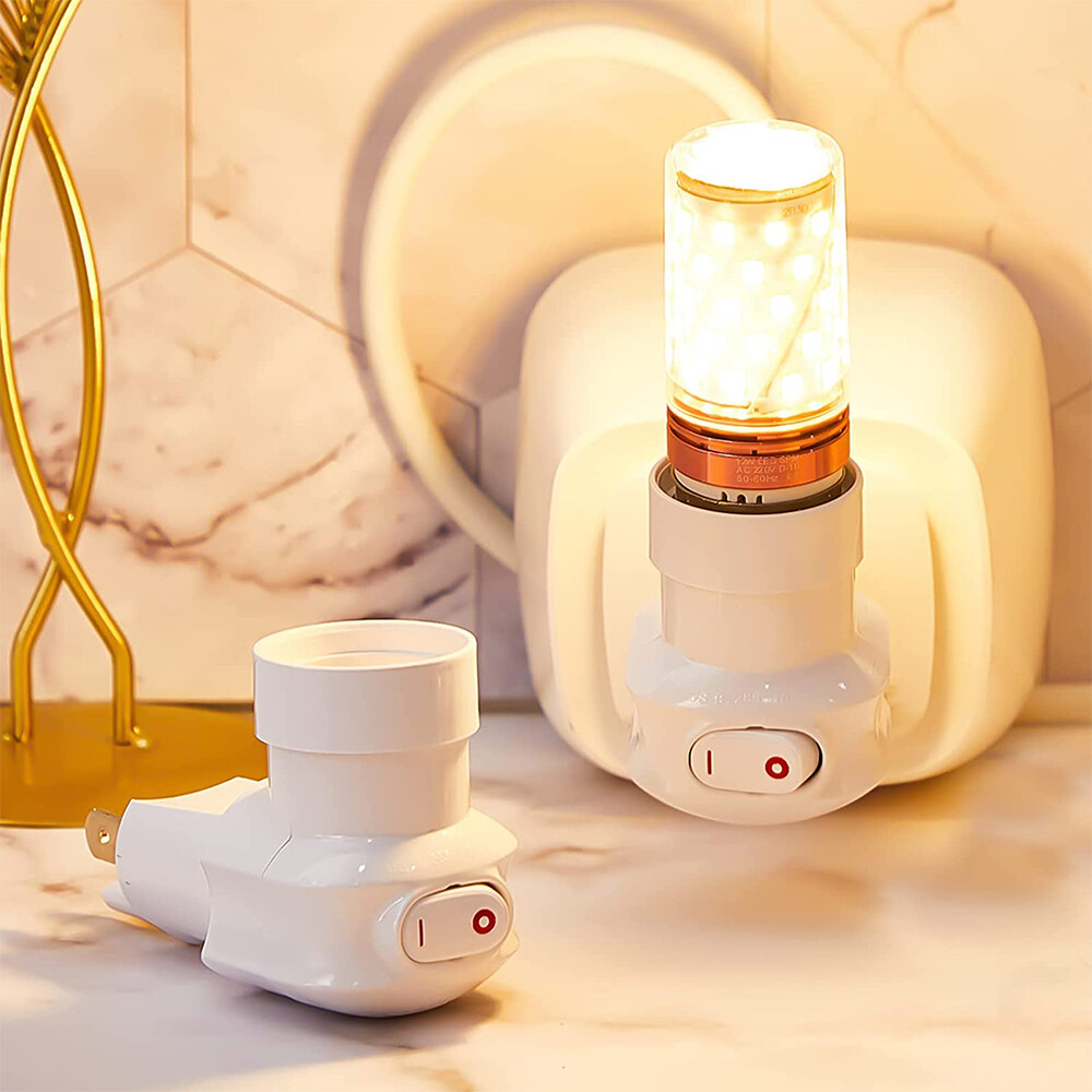 2Pcs Outlet to Socket Adapter E26/E27 Plug-in Light Socket 3-Prong Outlet Socket