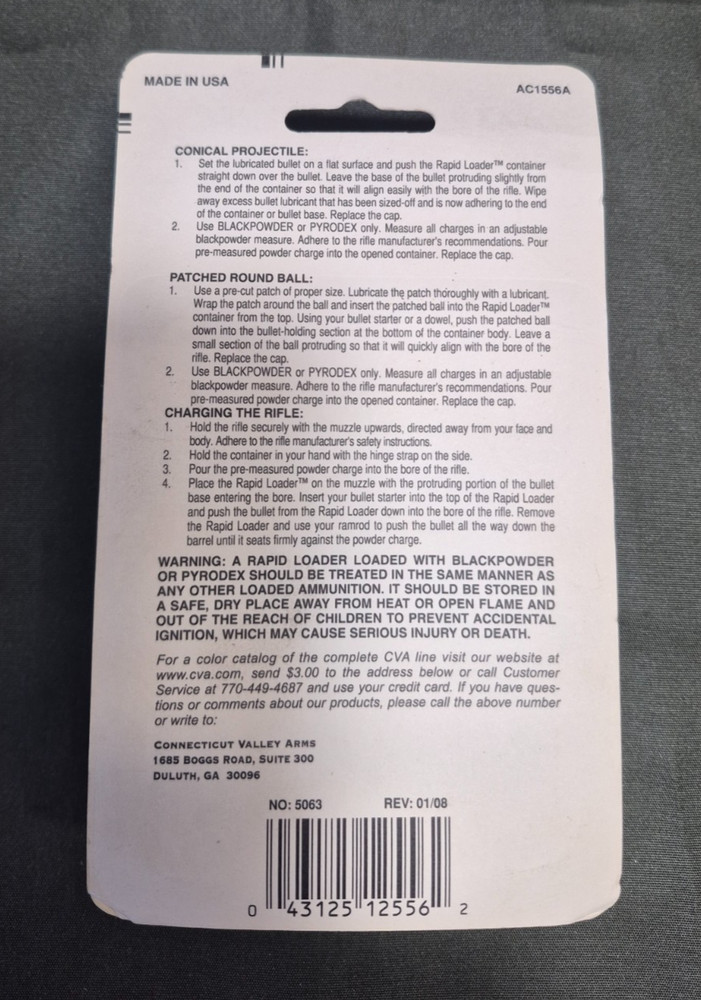 CVA RAPID LOADER / SPEEDOADER 50 CAL 3 PACK AC 1556A NOS A