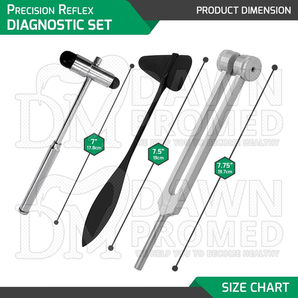 3 Pcs Precision Reflex Diagnostic Taylor Hammer, Tuning Fork & Buck Hammer Set