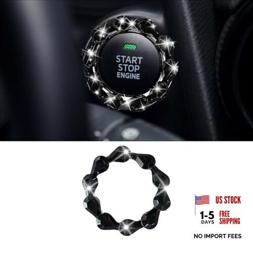 Bling Car Engine Start Stop Button Decoration Ring, Crystal Push to Start Black
