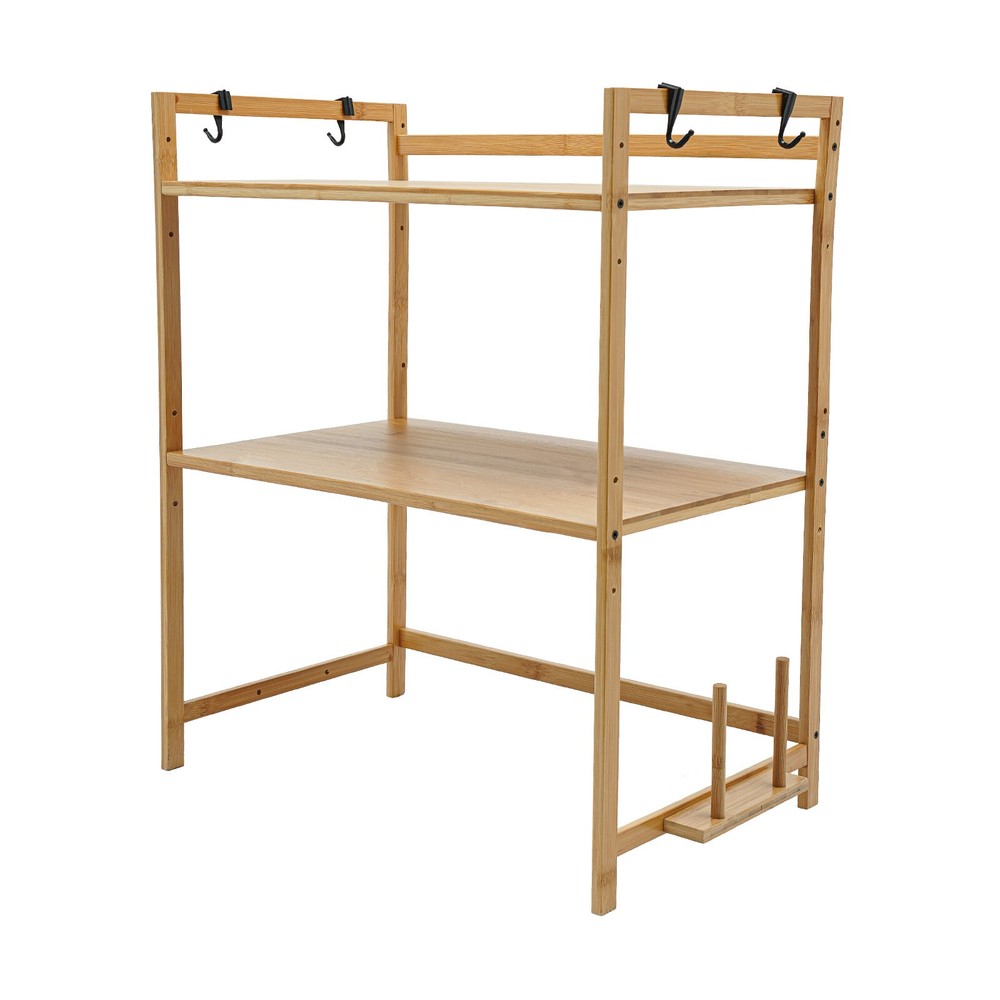 2-Tier Bamboo Kitchen Storage Rack with Adjustable Height for Organization