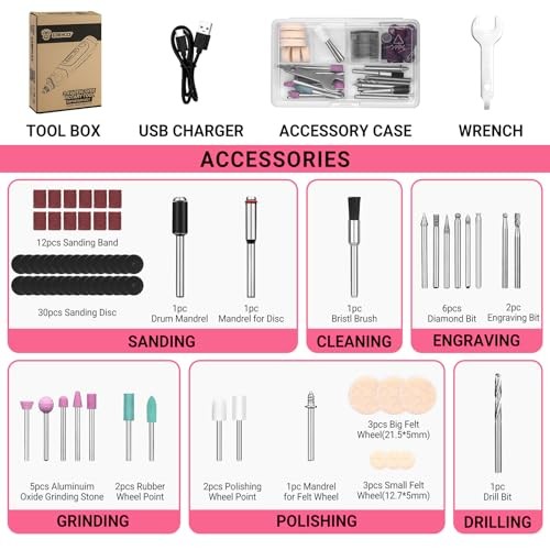 Mini Cordless Rotary Tool: 3.7V Rotary Tool Variable Speed Display with Pink