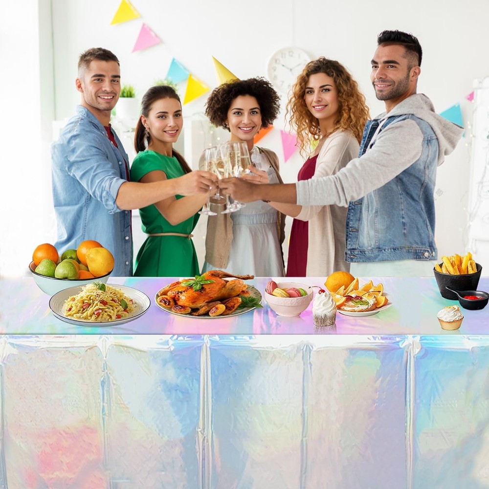 LabZhang 4 Pack Iridescent Plastic Tablecloth, Rectangular Disposable Tablecl...
