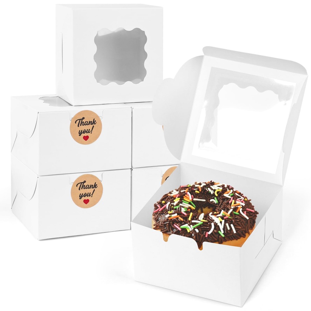 Cookie Boxes 50 PCS 4x4x2 Inches Mini Bakery Boxes with Window for Cupcake