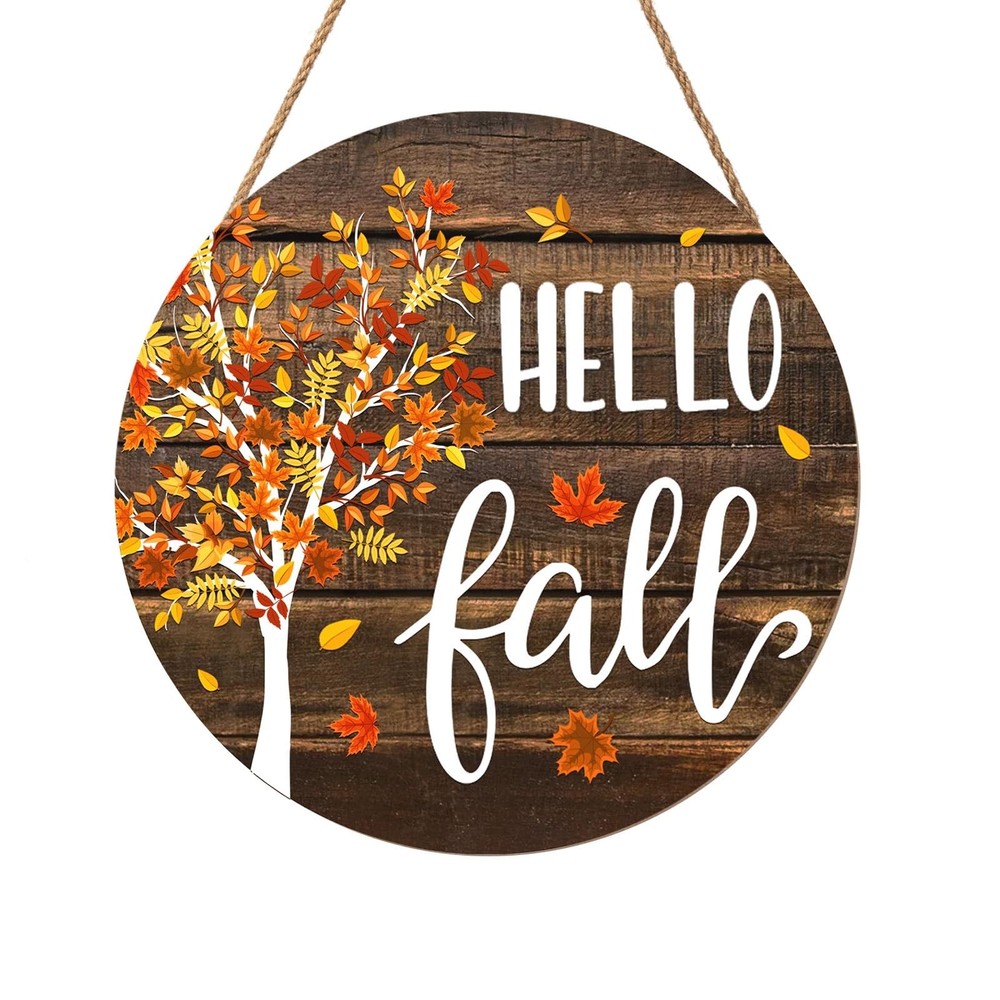 Hello Fall Wreath for Front Door Tree 12"L x 12"W, Maple